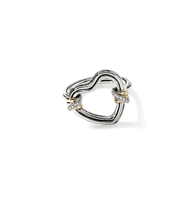 Simple rings with polished black onyx shine -John Hardy Bamboo Mixed Metals Diamond Heart Ring