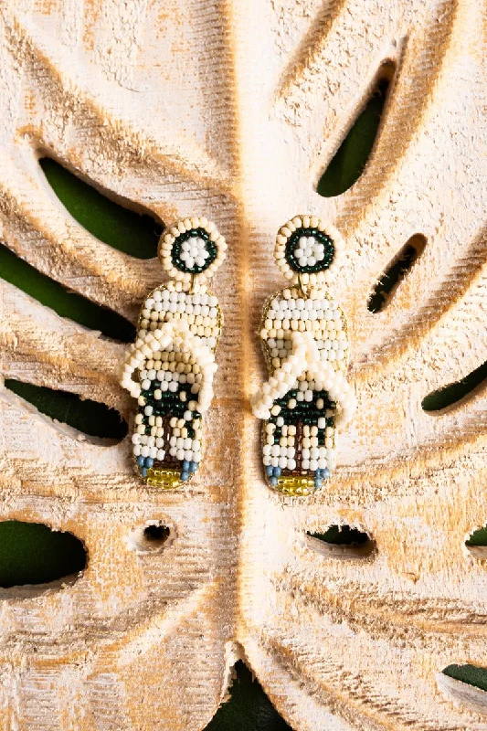 Minimalist Drop Earrings with Simplicity -SALE! Palm Tree Ivory Flip Flop Seed Bead Earrings