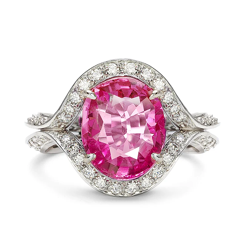 Rings with adjustable bands for perfect fit -Duet Oval Pink Sapphire & Diamond Ring