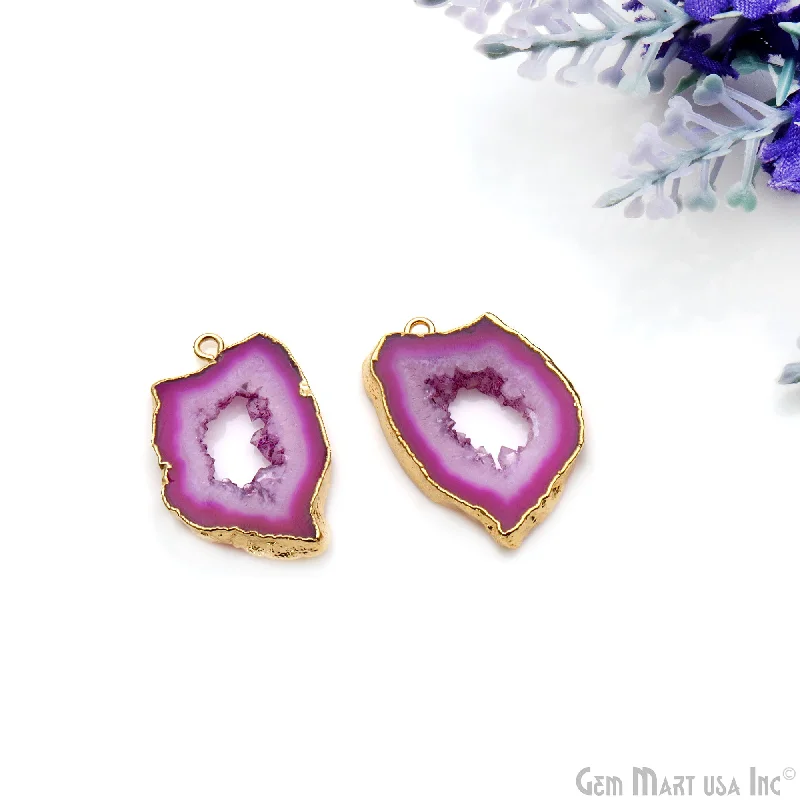 Rings with lotus flower engravings for peace -Agate Slice 28x17mm Organic  Gold Electroplated Gemstone Earring Connector 1 Pair