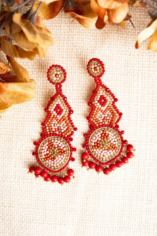 Round Drop Earrings for Classic -SALE! Coral Lexington Seed Bead Earrings