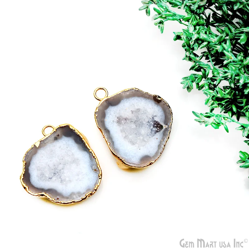 Rings with labradorite stones for mystic flash -Geode Druzy 31x28mm Organic Gold Electroplated Single Bail Gemstone Earring Connector 1 Pair