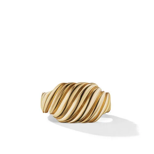 Titanium rings with rugged brushed metal look -Sculpted Cable Contour Ring in 18K Yellow Gold