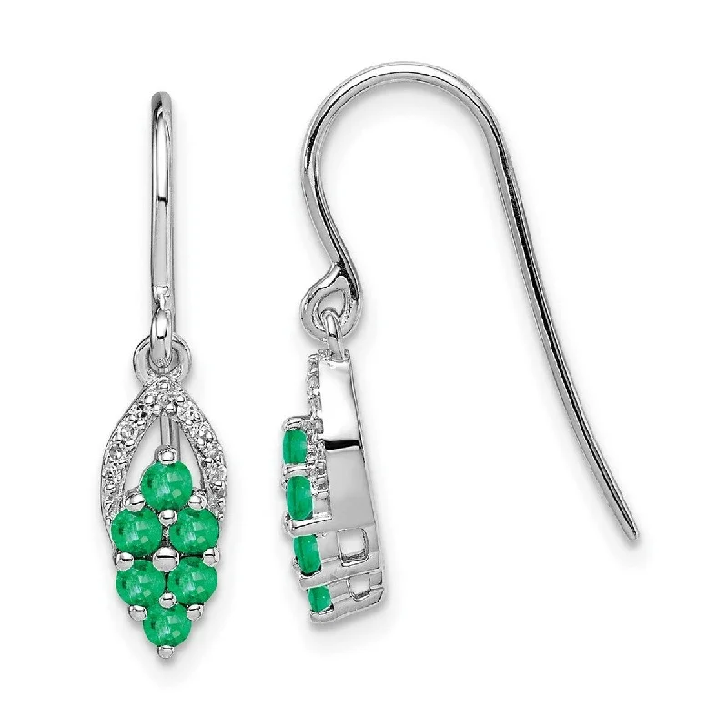 Drop Earrings for Travel Look -Curata 925 Sterling Silver Solid Dangle Polished Open back Diamond and Emerald Shepherd Hook Earrings - 25x5mm Wide