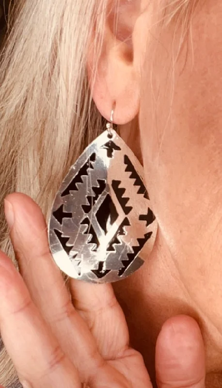 Drop Earrings for Beach Outfit -Aztec Black & Silver Earrings