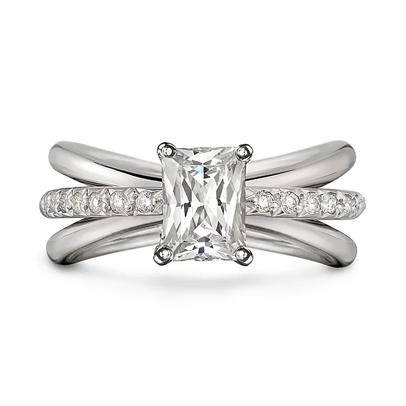 Rings with mandala engravings for spiritual vibe -Aura Emerald Cut Engagement Ring with Single Row Diamond Shank