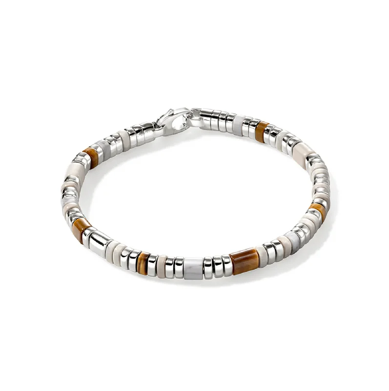 Bangles with sleek black agate for edge -John Hardy Colorblock Slim Sterling Silver Brown Tiger Eye and Howlite Bracelet