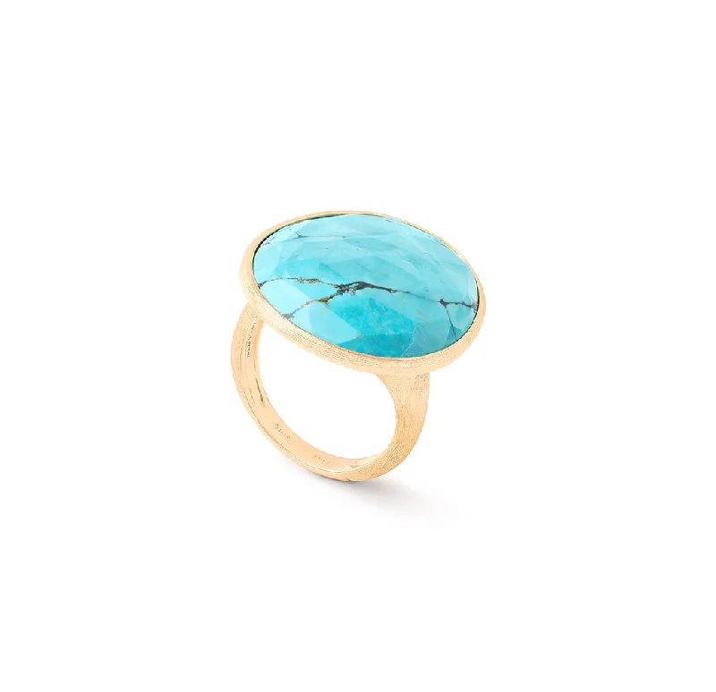 Rings with floral halo diamond arrangements -Marco Bicego Lunaria Yellow Gold Turquoise Cocktail Ring