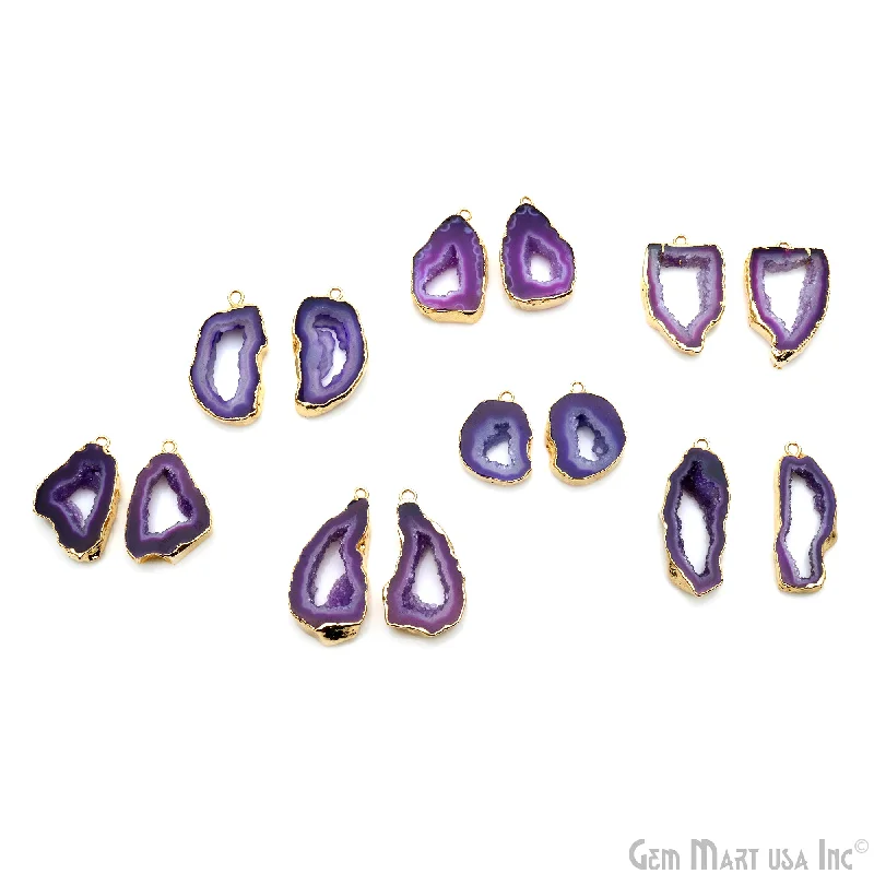 Rings with star sapphire for unique glow -Agate Slice 28x15mm Organic Gold Electroplated Gemstone Earring Connector 1 Pair