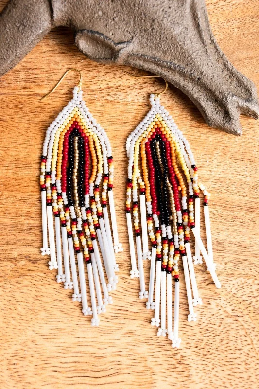 Drop Earrings with Leaf Motifs -SALE! Fall River White Multi Seed Bead Fringe Earrings