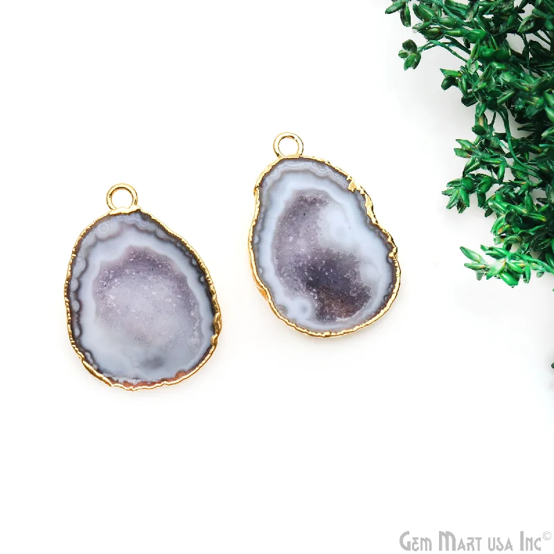 Rings with starburst topaz for radiant beauty -Geode Druzy 34x23mm Organic Gold Electroplated Single Bail Gemstone Earring Connector 1 Pair