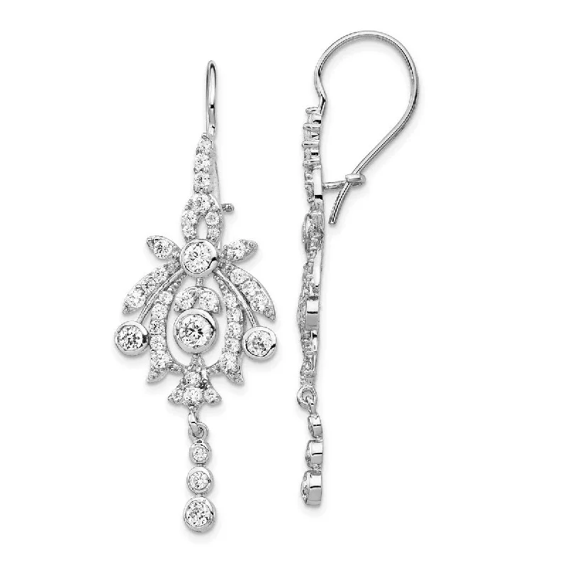 Drop Earrings with Debossed Designs -Curata 925 Sterling Silver Dangle Kidney wire CZ Cubic Zirconia Chandelier French Wire Earrings -