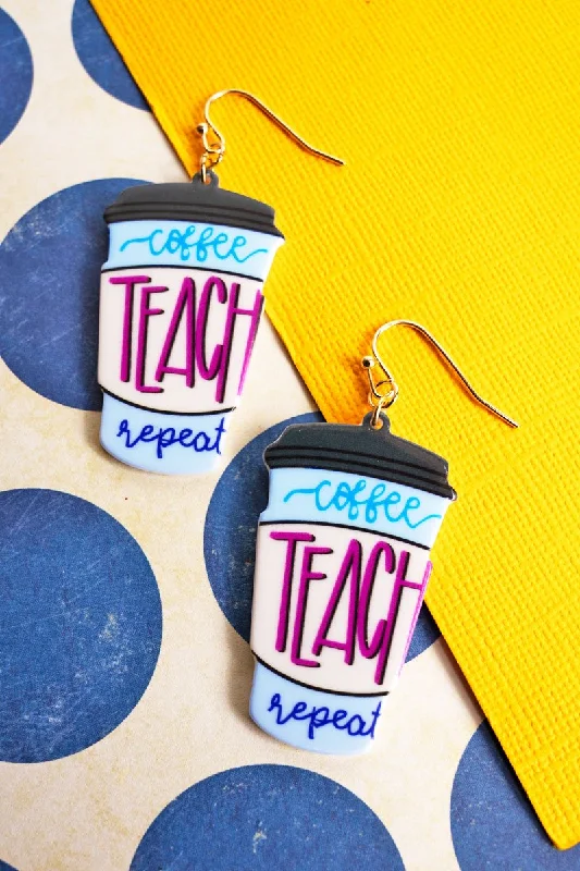 Drop Earrings with Star Motifs -Crystal Avenue Coffee Teach Repeat Acrylic Earrings