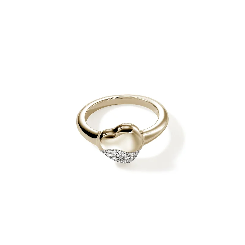 Rings with hammered silver for rustic appeal -John Hardy Pebble Yellow Gold Heart Diamond Ring