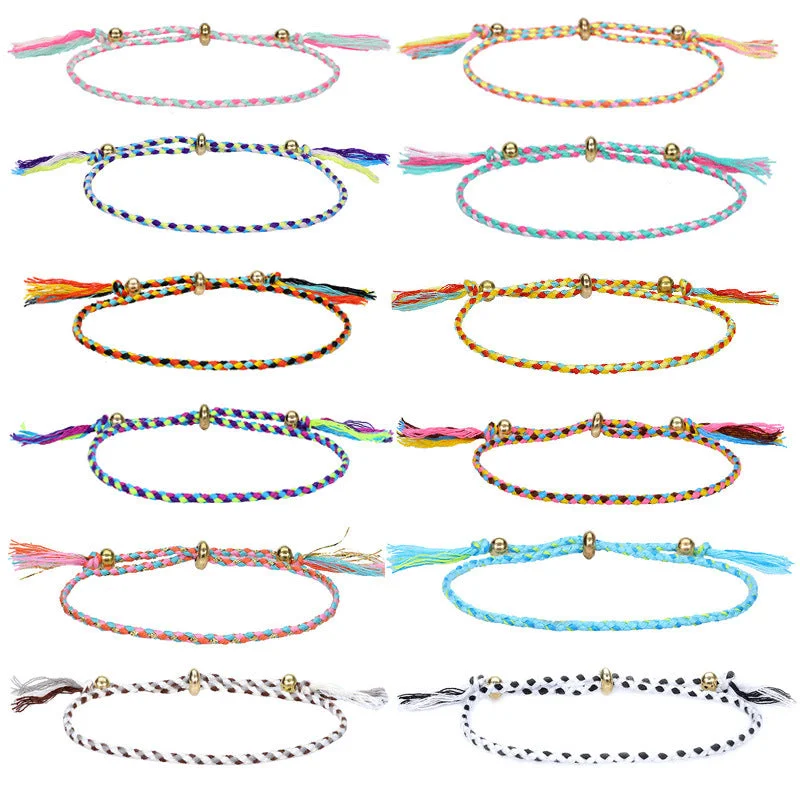 Silver bangles with polished mirror finish shine -Wholesale Copper Bead Tassel Colorful Cotton Thread Bracelet