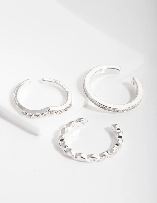 Rings with vintage claw prongs for elegance -Silver Diamante Band Toe Ring Pack