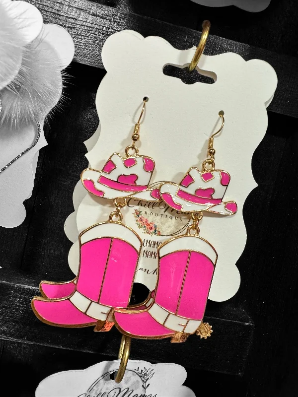 Drop Earrings with Debossed Designs -Howdy Boot Earrings