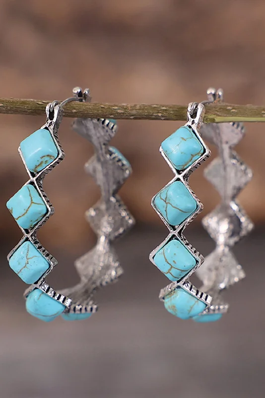 Drop Earrings with Textured Surface -Green Square Turquoise Gem Earrings