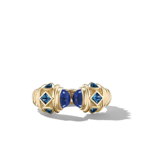 Rings with wave patterns for ocean vibes -Renaissance Color Ring in 18K Yellow Gold with Lapis and Hampton Blue Topaz, Size 7