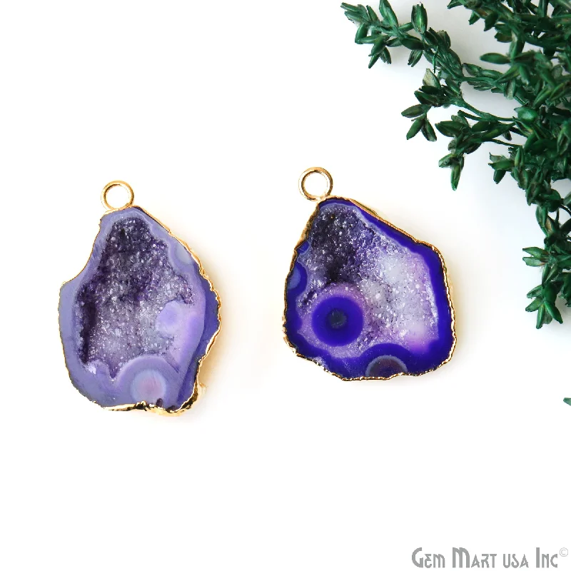 Rings with gothic-inspired skull motif details -Geode Druzy 24x34mm Organic Gold Electroplated Single Bail Gemstone Earring Connector 1 Pair