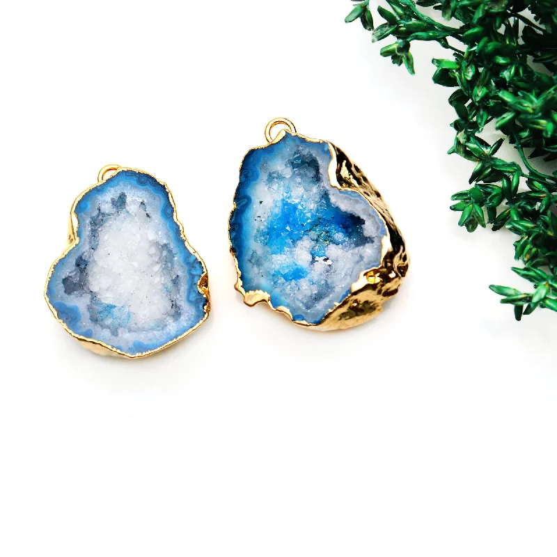 Rings with malachite stones for green patterns -Geode Druzy 29x22mm Organic Gold Electroplated Single Bail Gemstone Earring Connector 1 Pair