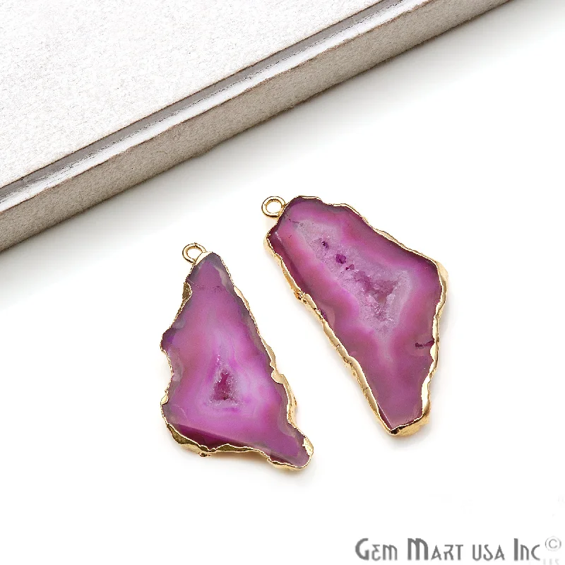 Platinum rings with sparkling sapphire center stones -Agate Slice 20x45mm Organic  Gold Electroplated Gemstone Earring Connector 1 Pair