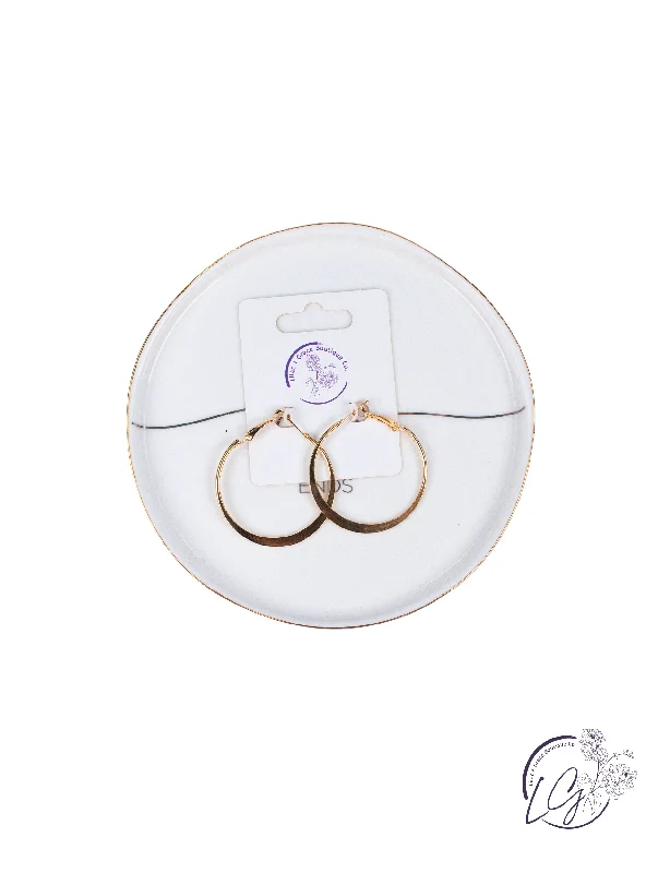 Drop Earrings with Floral Motifs -Gold Circle Flattened Earrings