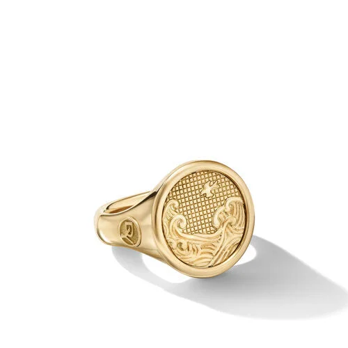 Water and Fire Duality Signet Ring in 18K Yellow Gold, Size 11