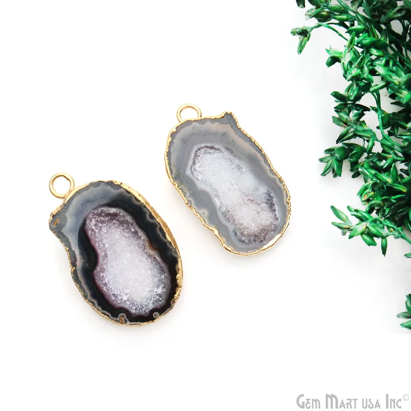 Rings with adjustable bands for perfect fit -Geode Druzy 32x20mm Organic Gold Electroplated Single Bail Gemstone Earring Connector 1 Pair