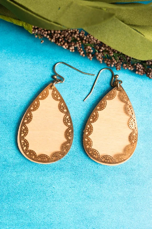 Drop Earrings for Casual Outfit -SALE! Ivory Wood and  Goldtone Layered Earrings