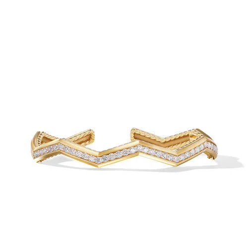 Bracelets with vintage claw-set gemstones -Zig Zag Stax Cuff Bracelet in 18K Yellow Gold with Diamonds, Size Medium