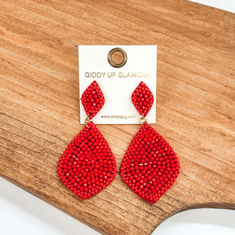 Drop Earrings for Mother's Day -Beaded Teardrop Earrings in Red