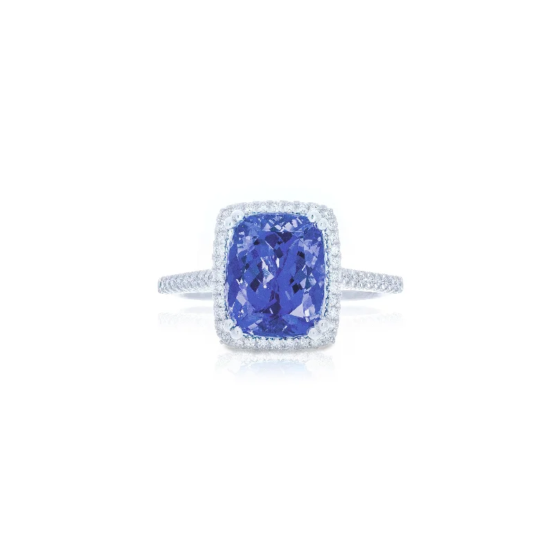 Rings with pink sapphire for delicate charm -Sabel Collection White Gold Tanzanite and Diamond Pave Ring