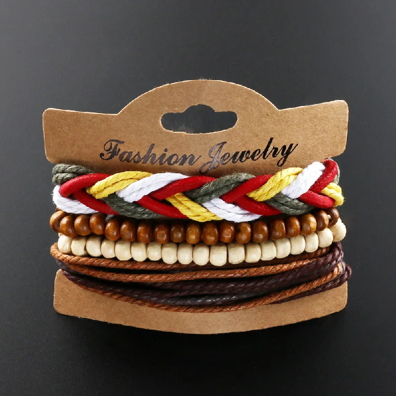 Bangles with interlocking links for uniqueness -Wholesale Ethnic Style Retro Hand Woven Cowhide Bracelets