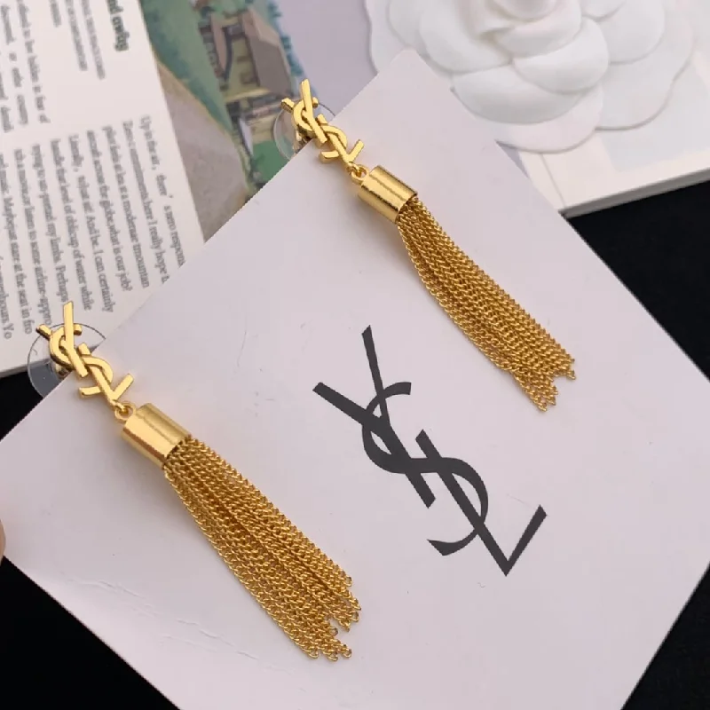 Gemstone Drop Earrings for Color -Light luxury high-end gold tassel earrings EHA157