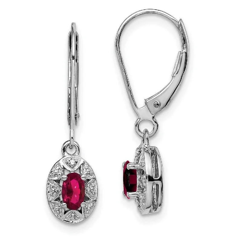 Oval Drop Earrings for Grace -Curata 925 Sterling Silver Dangle Polished Leverback Diamond and Created Ruby Earrings - 26x7mm Wide