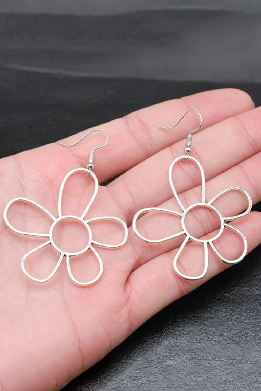 Drop Earrings with Infinity Symbols -Silvery Alloy Hollowed Flower Hook Earrings