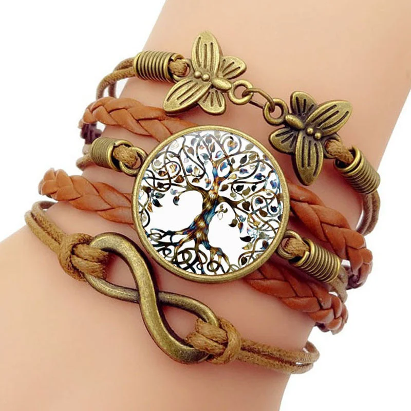 Bracelets with sleek topaz for icy shine -Wholesale Tree Of Life Time Gemstone Hand Woven Glass Alloy Bracelet