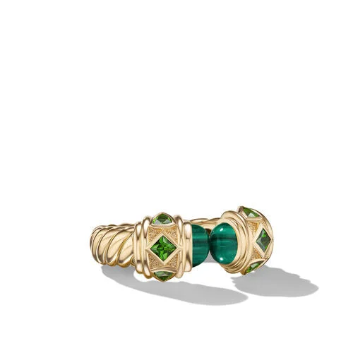 Rings with raw citrine for sunny charm -Renaissance Color Ring in 18K Yellow Gold with Malachite and Chrome Diopside, Size 7