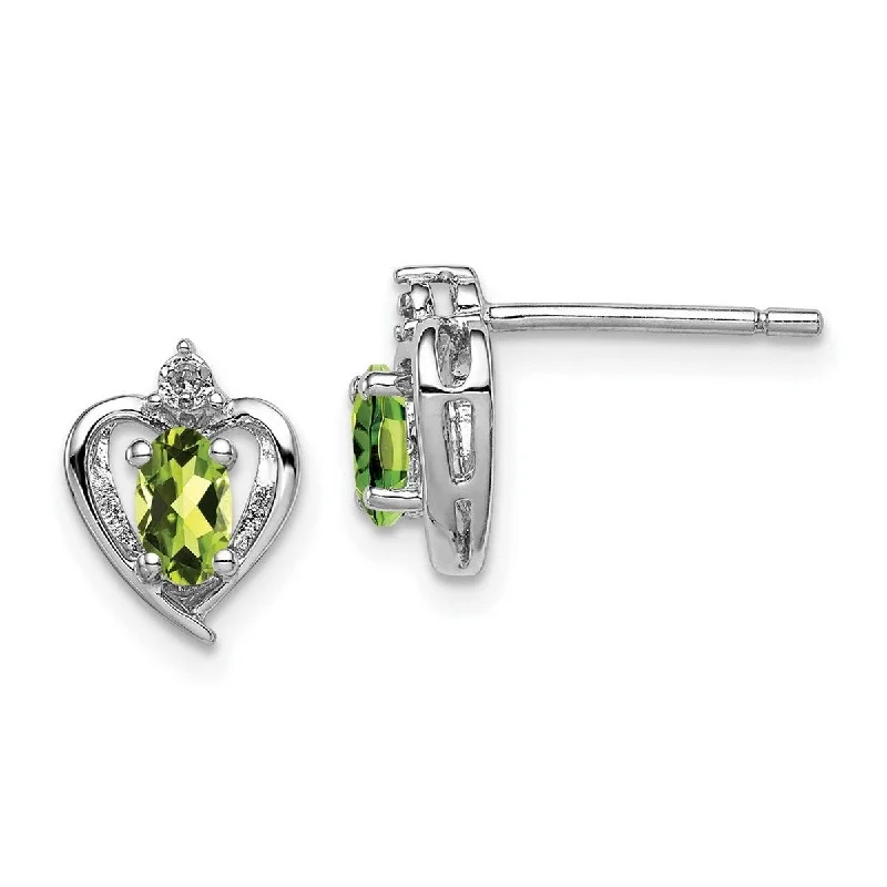 Lead Free Drop Earrings for Health -Curata 925 Sterling Silver Polished Open back Post Earrings Peridot and Diamond Earrings - 10x7mm Wide