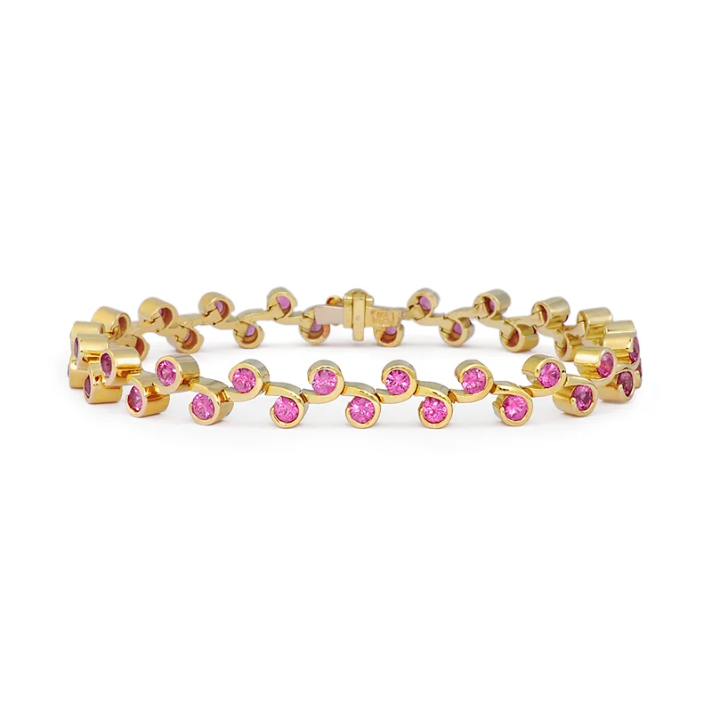 Rose gold bracelets with sleek minimalist designs -Contour Pink Sapphire and Yellow Gold Link Bracelet