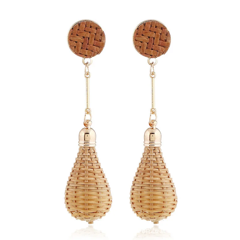 Drop Earrings for Birthday Celebration -Bamboo Rattan Woven Lantern Drop earrings. Gold tone.