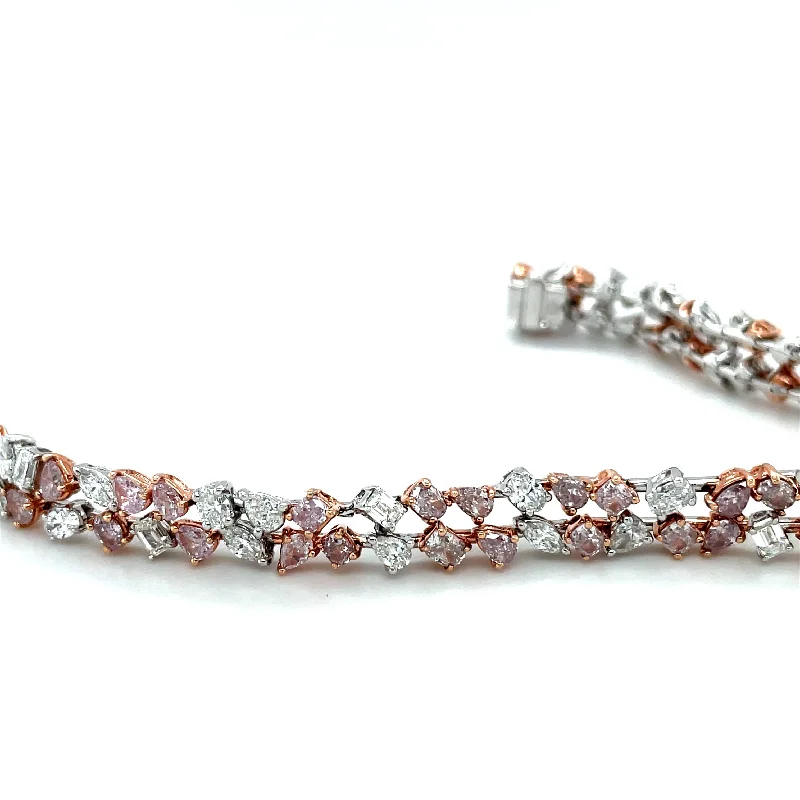 Bangles with polished onyx for bold sleekness -18kt White and Rose gold double row diamond tennis bracelet set