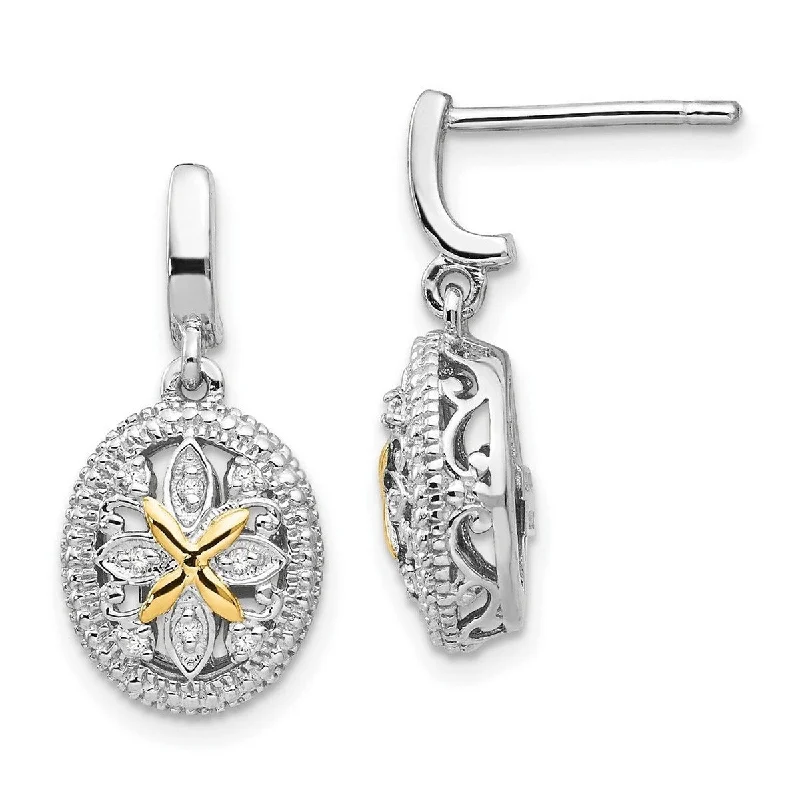 Drop Earrings with Keyhole Designs -Curata 925 Sterling Silver Textured Polished Prong set Open back Post Earrings With 14k Diamond Earrings - 21x10mm Wide