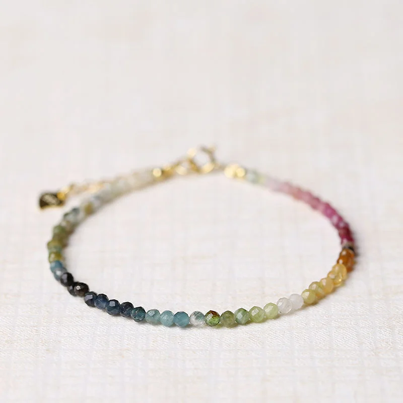 Bracelets with sunstone gems for fiery shine -Wholesale 2mm Agate Rainbow Small Tourmaline Bracelet