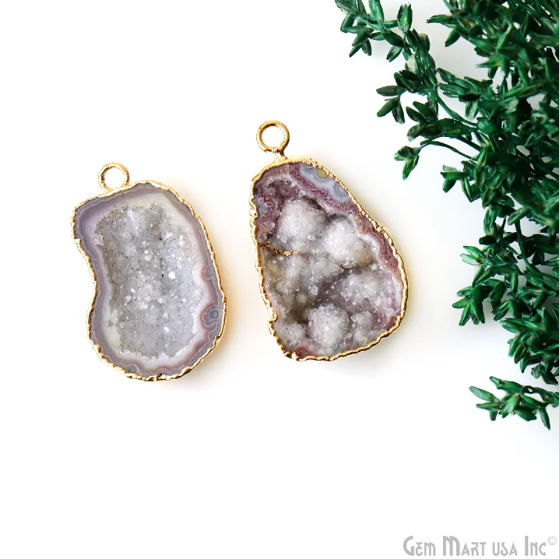 Rings with carved onyx for bold sleekness -Geode Druzy 24x33mm Organic Gold Electroplated Single Bail Gemstone Earring Connector 1 Pair