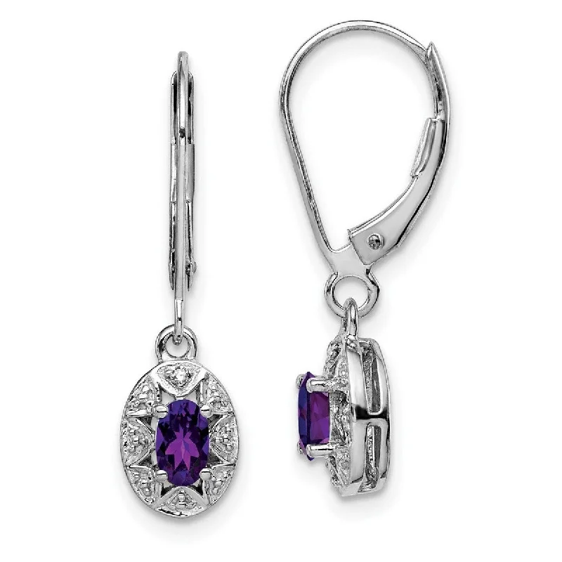 Large Drop Earrings for Statement -Curata 925 Sterling Silver Dangle Polished Leverback Diamond and Amethyst Earrings - 26x7mm Wide