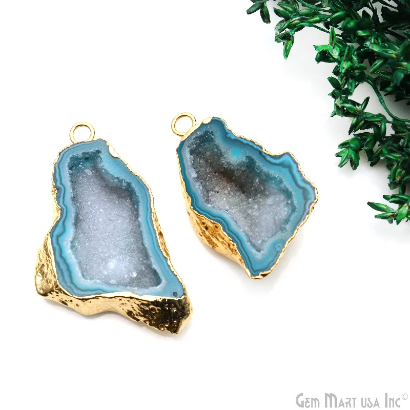 Rings with fluorite stones for rainbow shine -Geode Druzy 22x42mm Organic Gold Electroplated Single Bail Gemstone Earring Connector 1 Pair