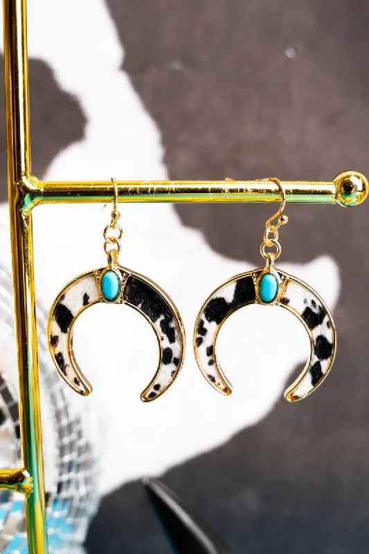 Long Drop Earrings for Dramatic -Crystal Avenue Turquoise Cow Naja Earrings