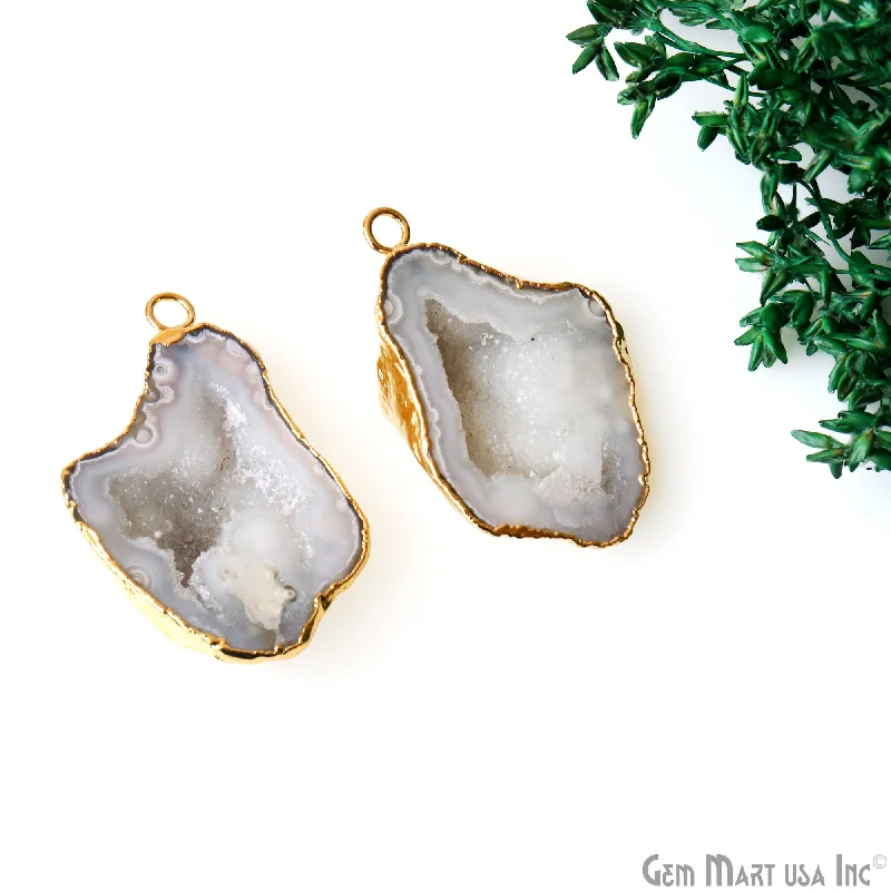 Rings with blue quartz for cool tones -Geode Druzy 39x23mm Organic Gold Electroplated Single Bail Gemstone Earring Connector 1 Pair